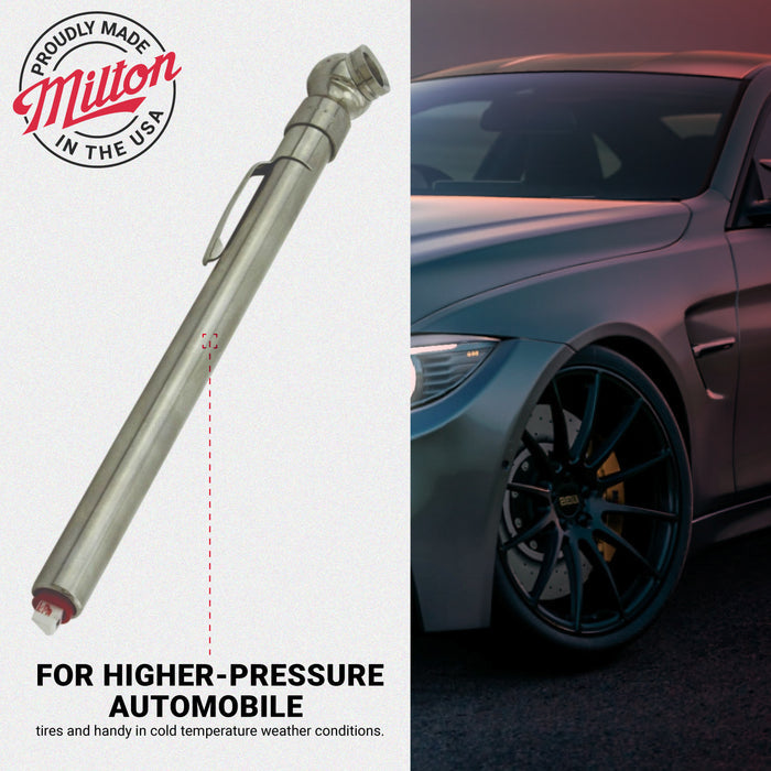Milton® Heavy Duty, Tire & Tread Pencil Gauge, 10-70 PSI, Single Head Air Chuck, Brass Tubing, Corrosion Resistant