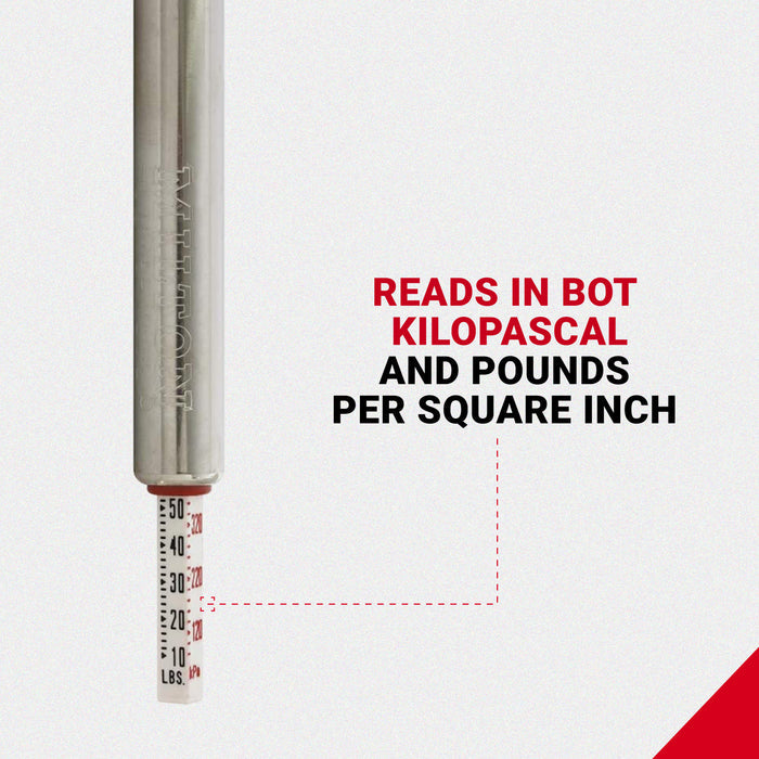 Milton® Heavy Duty, Tire & Tread Pencil Gauge, 10-70 PSI, Single Head Air Chuck, Brass Tubing, Corrosion Resistant