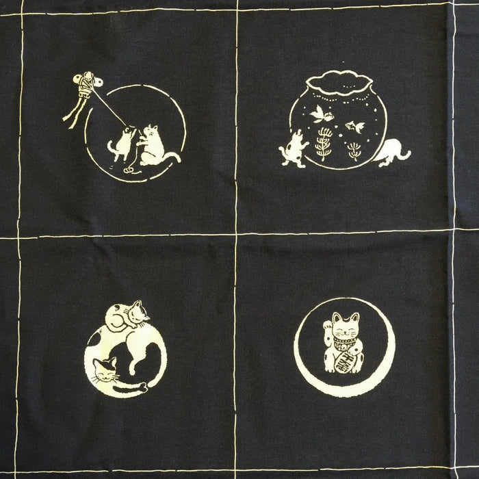 Orimono Imports - Neko Cat Cotton Fabric Panel - Navy, Black, or Red
