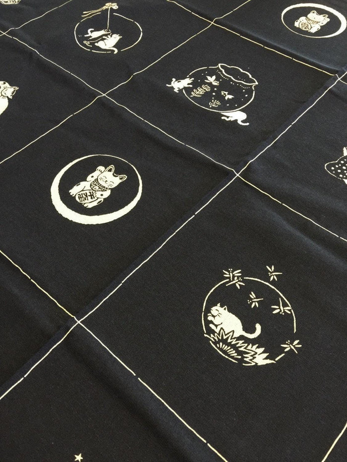 Orimono Imports - Neko Cat Cotton Fabric Panel - Navy, Black, or Red