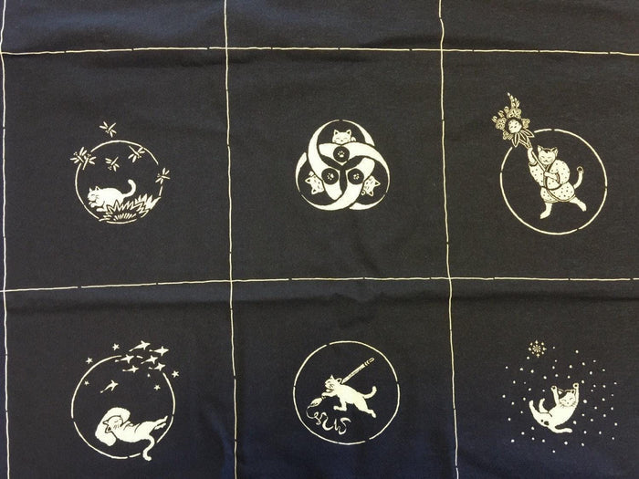 Orimono Imports - Neko Cat Cotton Fabric Panel - Navy, Black, or Red