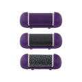 Three purple and black Michael Todd Beauty Pedimax Smoothing Heads rollers on a white background. visible_badge