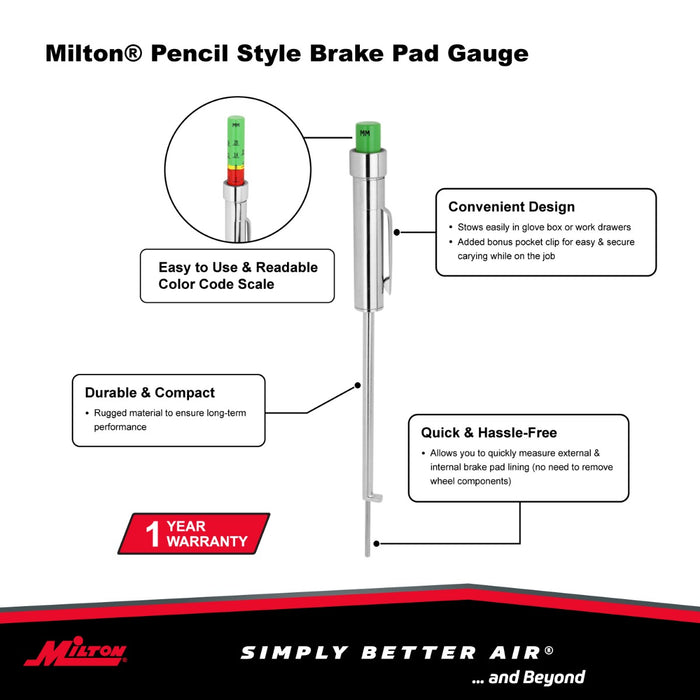 Pencil-Style Brake Pad Gauge, Easy to Read Color Coded, 0 to 20mm