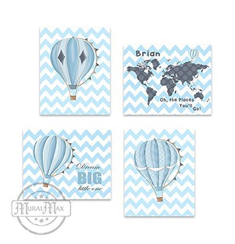Personalized Global Hot Air Balloon Theme - Set of 4 - Unframed Prints-B01CRMKTBS-MuralMax Interiors