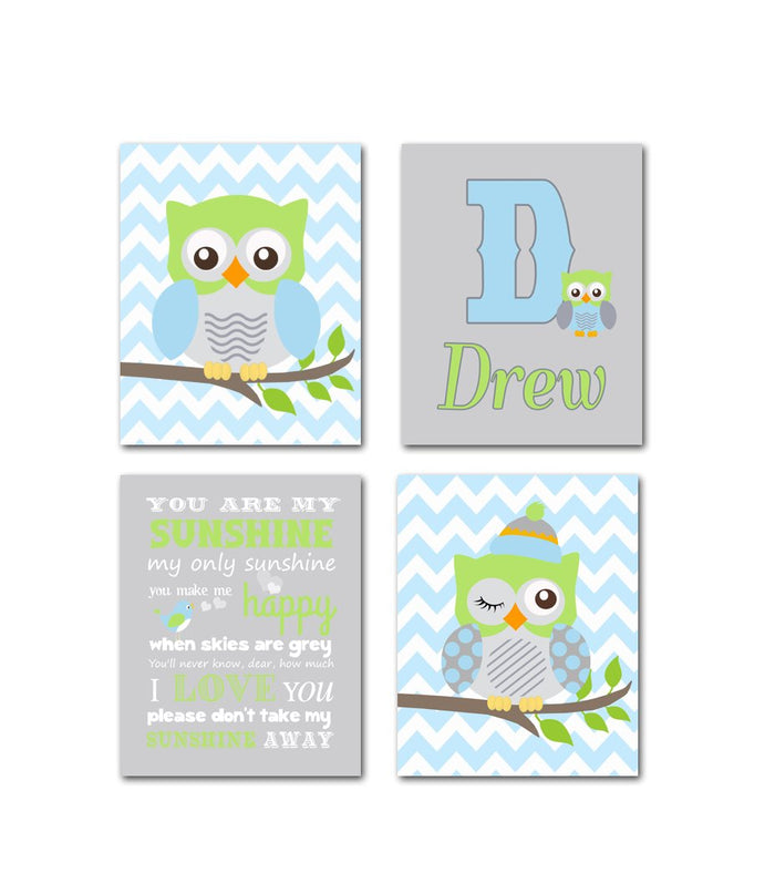 Personalized Nursery Art - Owl Inspirational Quote - Set of 4 - Unframed Prints-MuralMax Interiors