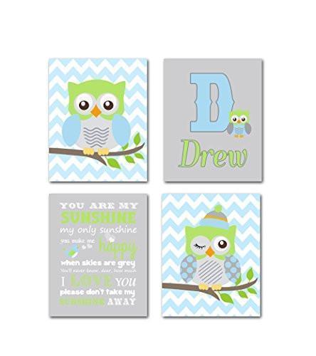 Personalized Nursery Art - Owl Inspirational Quote - Set of 4 - Unframed Prints-MuralMax Interiors