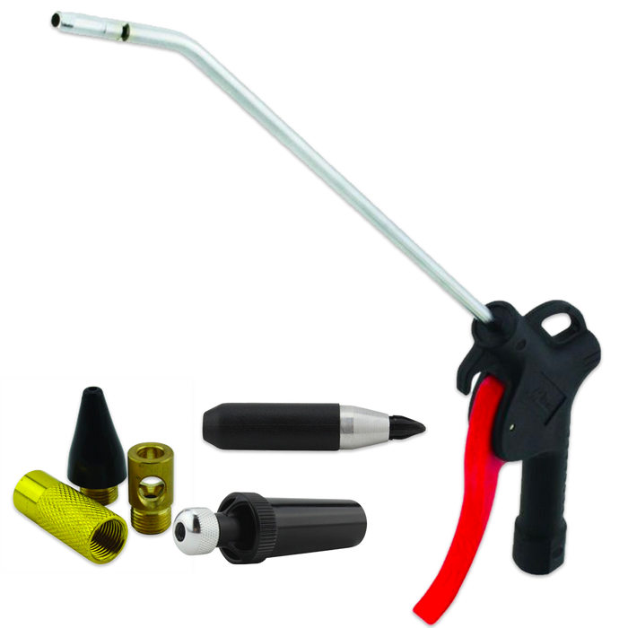 Pistol Grip Blow Gun, 10" Extended Reach + Starter Accessory Kit, 90 MAX PSI