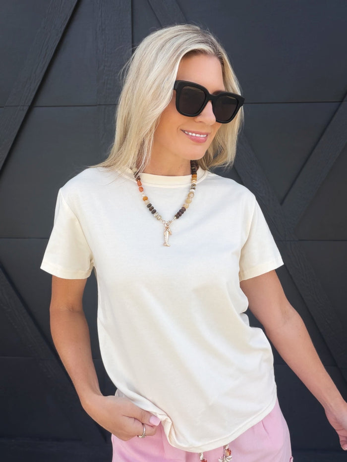 Plain Round Neck Short Sleeve T-Shirt In Apricot - Infinity Raine