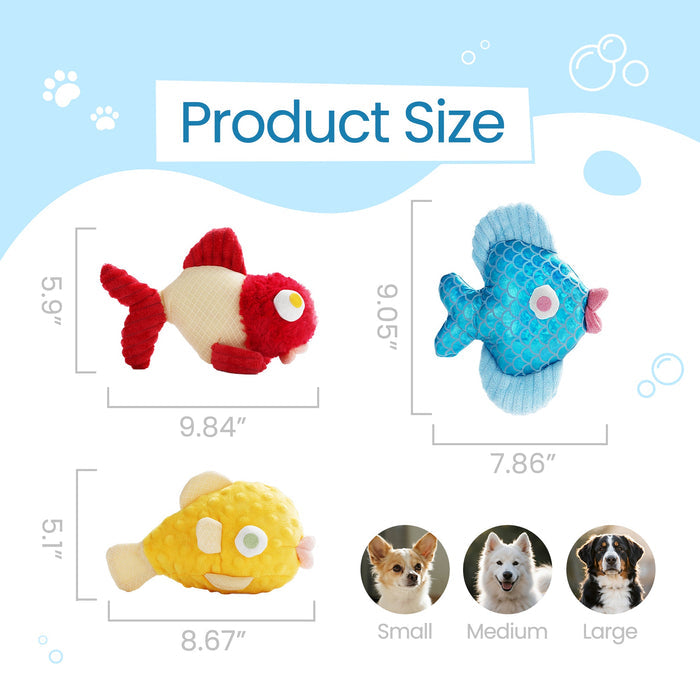 Plush Fish Dog Toys Set Squeaky Crinkle Chew Toys for Small Dogs