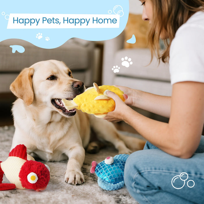 Plush Fish Dog Toys Set Squeaky Crinkle Chew Toys for Small Dogs