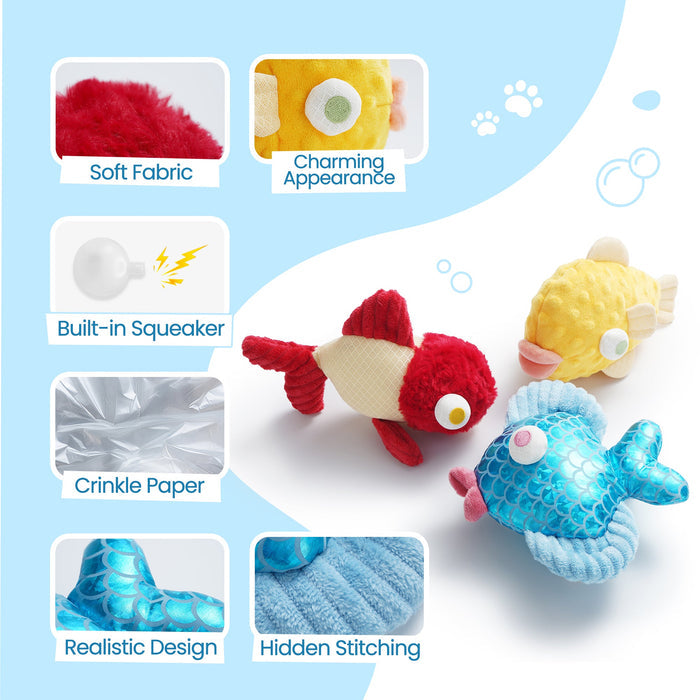 Plush Fish Dog Toys Set Squeaky Crinkle Chew Toys for Small Dogs