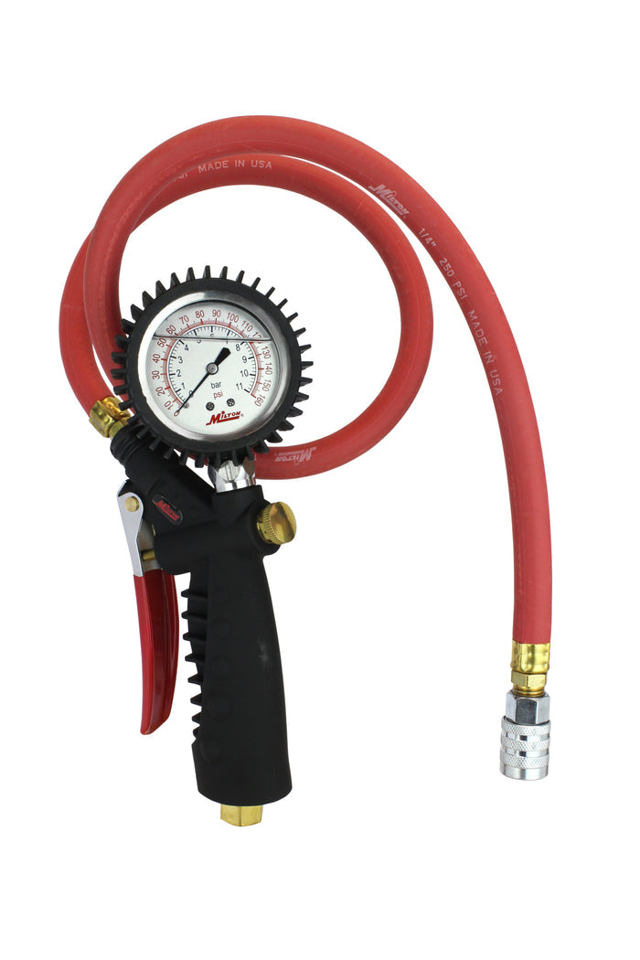 Pro Analog Tire Inflator/Pressure Pistol Grip Gauge, Kwik Grip Safety Chuck, 36" Hose -160PSI