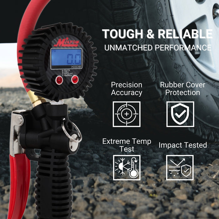 Pro Digital Tire Inflator/Pressure Pistol Grip Gauge - Ball Foot Air Chuck w/Clip, 36" Hose