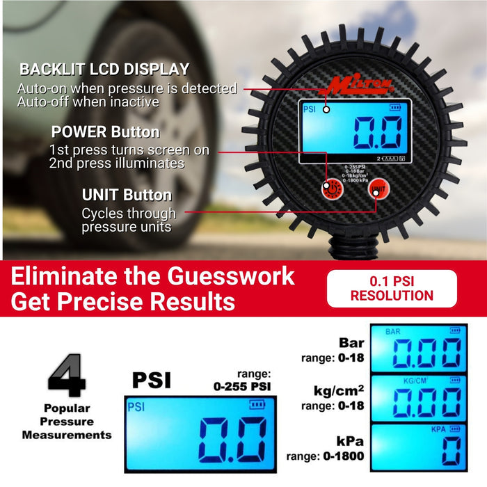 Pro Digital Tire Inflator/Pressure Pistol Grip Gauge - Ball Foot Air Chuck w/Clip, 36" Hose