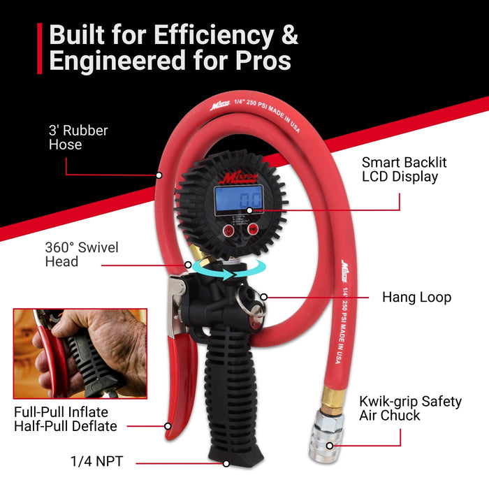 Pro Digital Tire Inflator/Pressure Pistol Grip Gauge, KWIK-CHANGE® Safety Chuck, 36" Hose