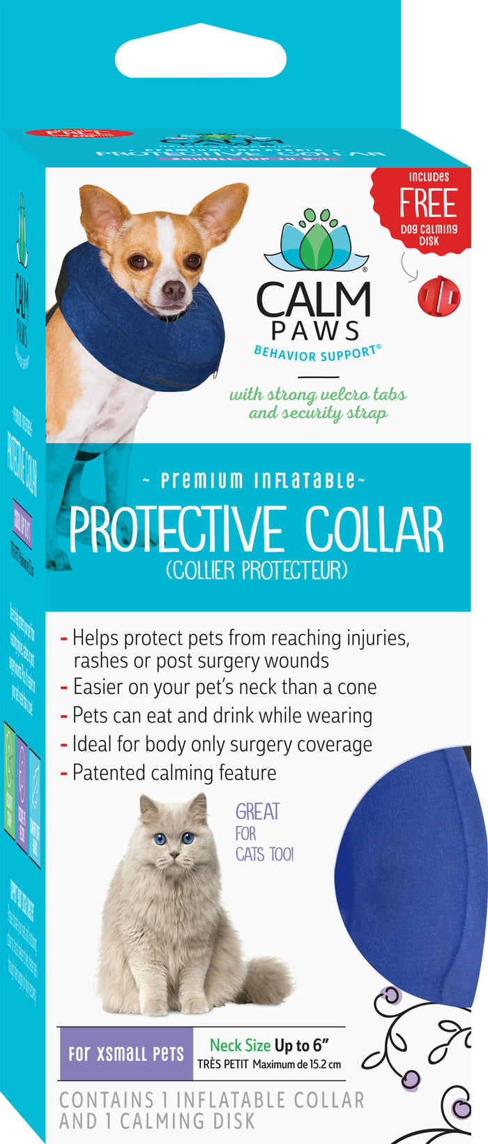 PROTECTIVE INFLATABLE COLLAR W/DOG CALMING DISK XS