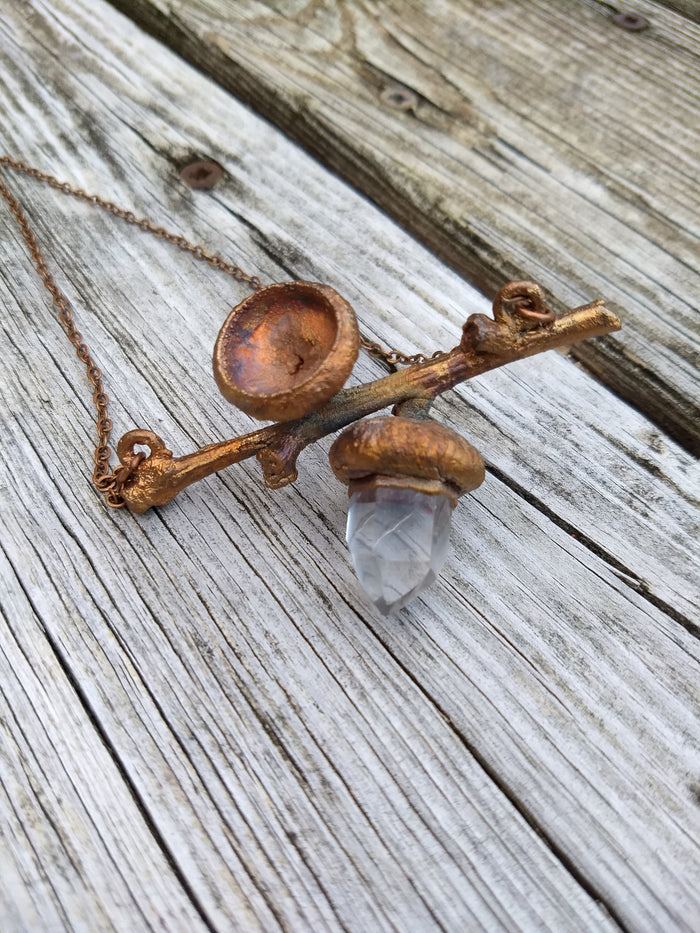 Quartz Acorn Oak Twig Necklace - 2 - Minxes' Trinkets