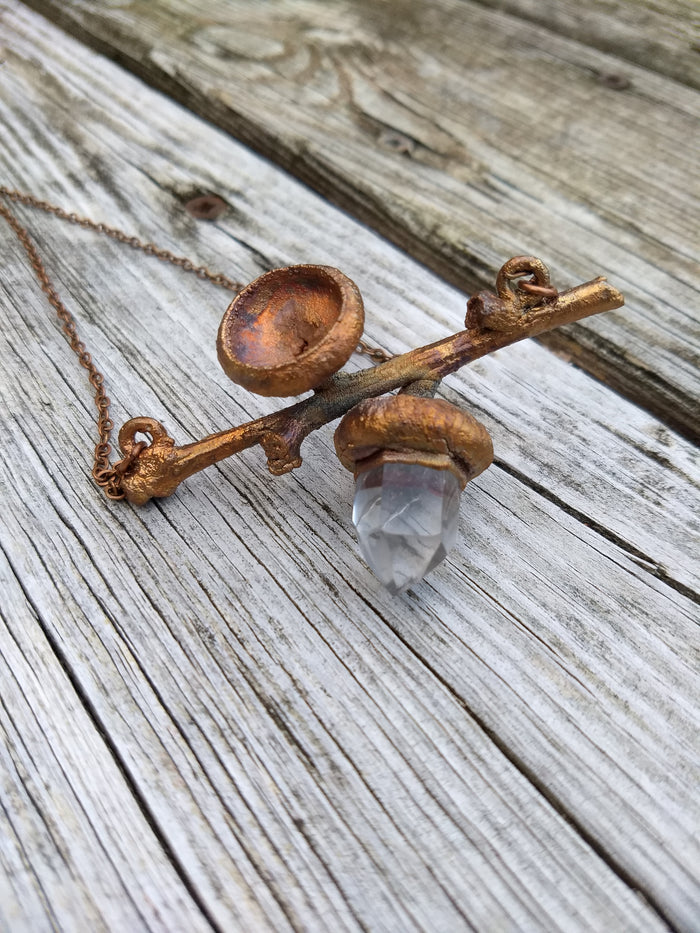 Quartz Acorn Oak Twig Necklace - 2 - Minxes' Trinkets