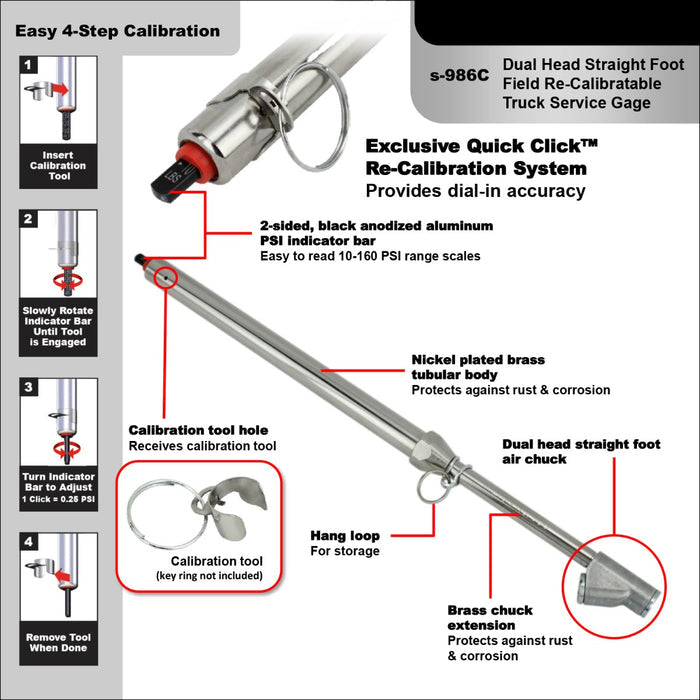 Re-Calibratable Tire Pressure Service Gauges - 10-160 PSI