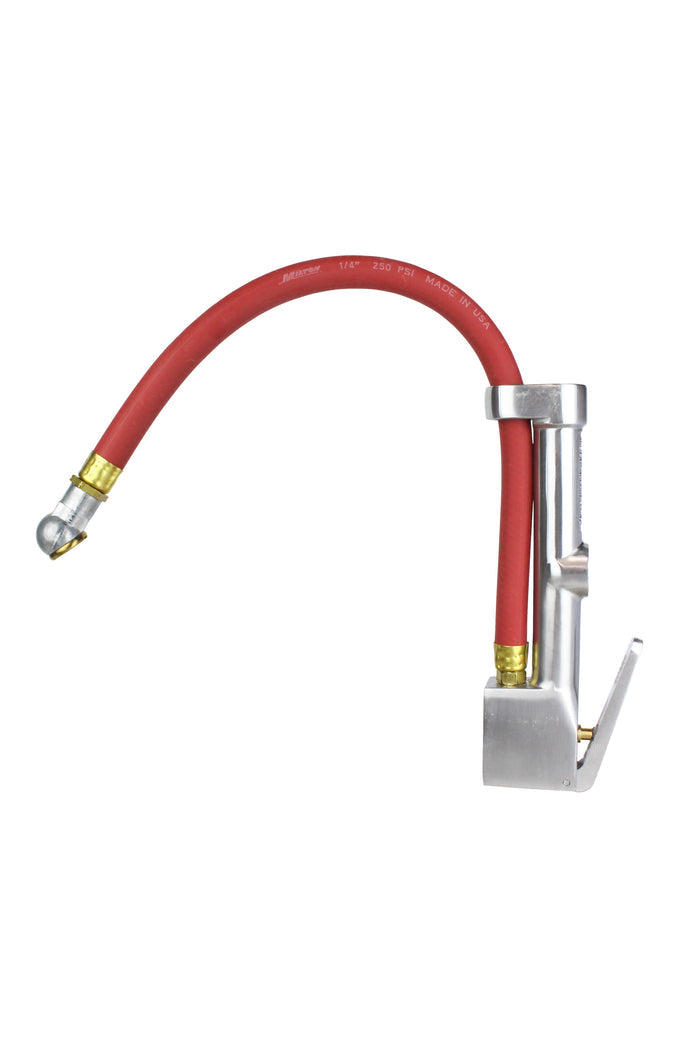 Service Station Tire Inflator and Air Pressure Gauge, Single Head Chuck, 1/4" NPT, 15" Rubber Hose, 10-160 PSI