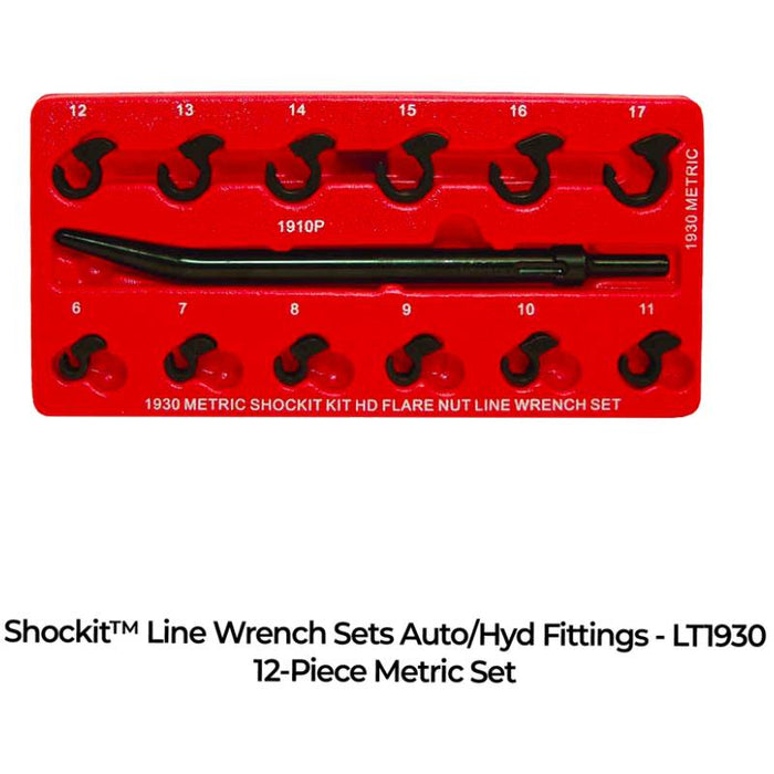 SHOCKIT® Line Wrench Socket Sets - Automotive/Hydraulic Line Fittings Removal 13-Piece Sae, 12-Piece Metric