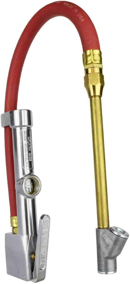 Straight Foot Chuck Tire Inflator Gauge - 15" Hose, Lock-On Threads