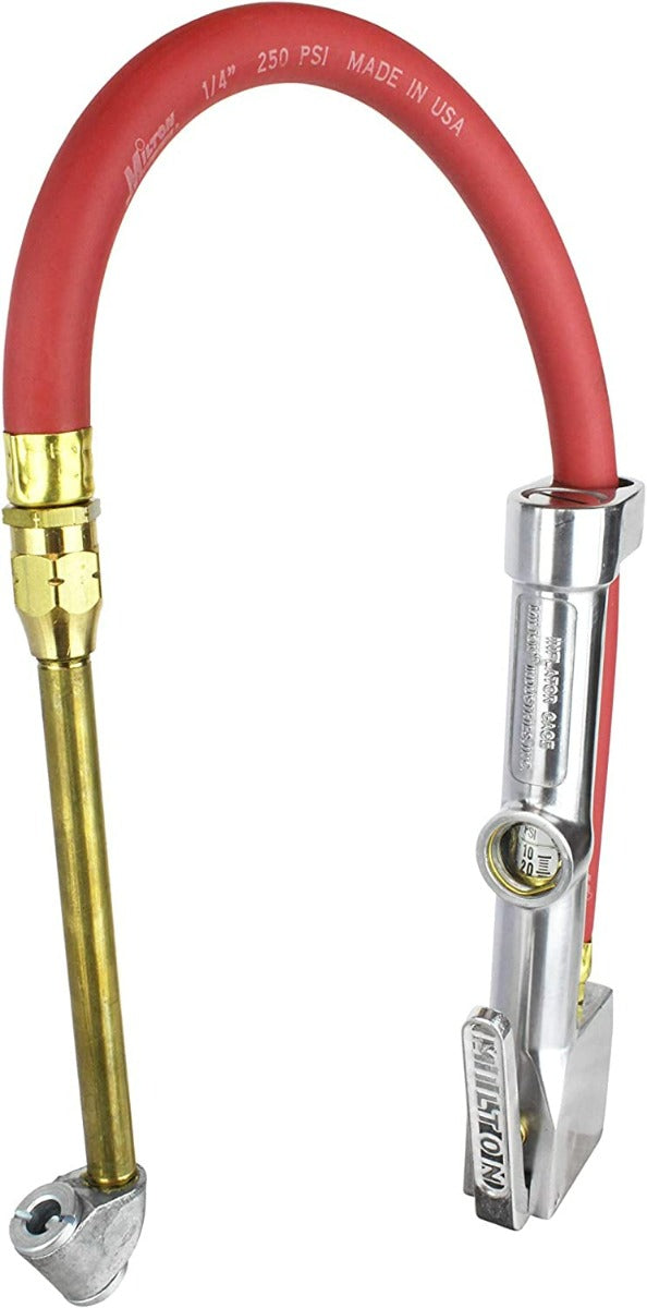 Straight Foot Chuck Tire Inflator Gauge - 15" Hose, Lock-On Threads