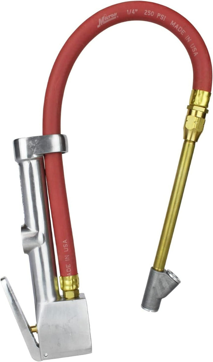 Straight Foot Chuck Tire Inflator Gauge - 15" Hose, Lock-On Threads
