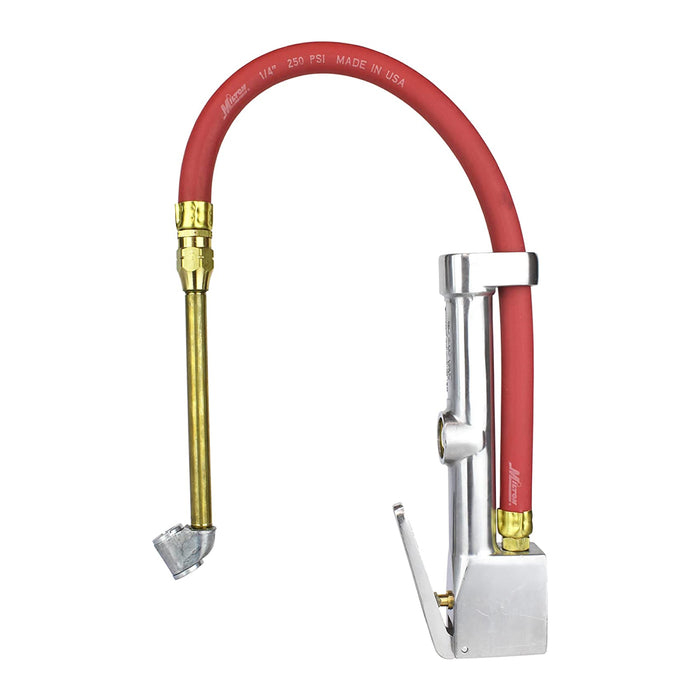 Straight Foot Chuck Tire Inflator Gauge - 15" Hose, Lock-On Threads