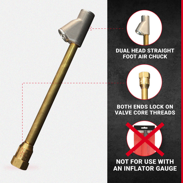 Straight Foot Dual-Head Air Chuck Tire Pressure Gauge, 1/4"