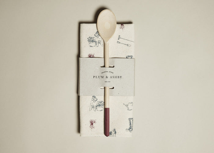 Tea towel and Wooden Spoon Gift Set: Bertie gardening print