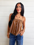 Terra Rose Button Front Cami In Camel Brown - Infinity Raine