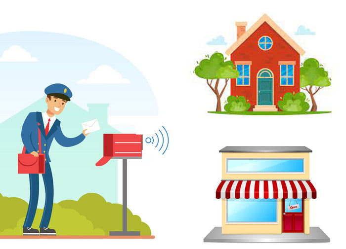 mail delivery showing mailbox alarm signaling chime inside house