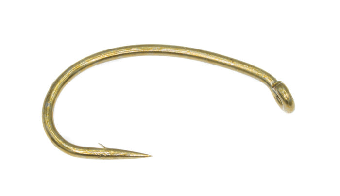 Tiemco TMC2487 curved nymph hooks – 25-pack of short-shank, wide-gape hooks perfect for shrimp, scuds, caddis pupae, and emergers.