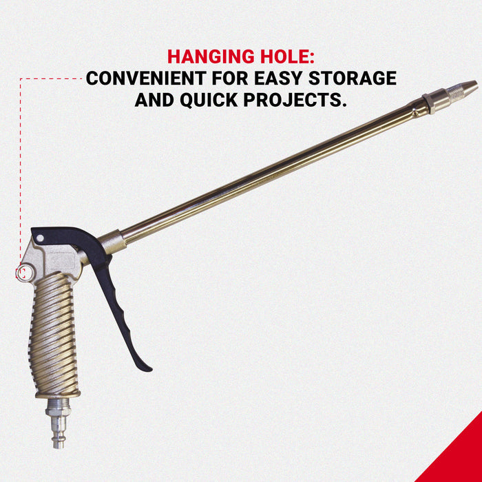 Turbo Pistol Grip Blow Gun - 10" Extended Reach and Adjustable Nozzle - 40 CFM - 230 Max PSI (S-182)