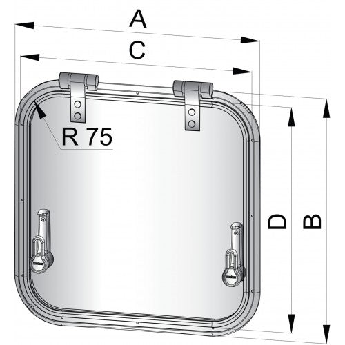 VETUS PLANUS ESCAPE HATCH, CUT-OUT SIZE 471 X 471MM, R=75MM, CATEGORY A II - bosunsboat