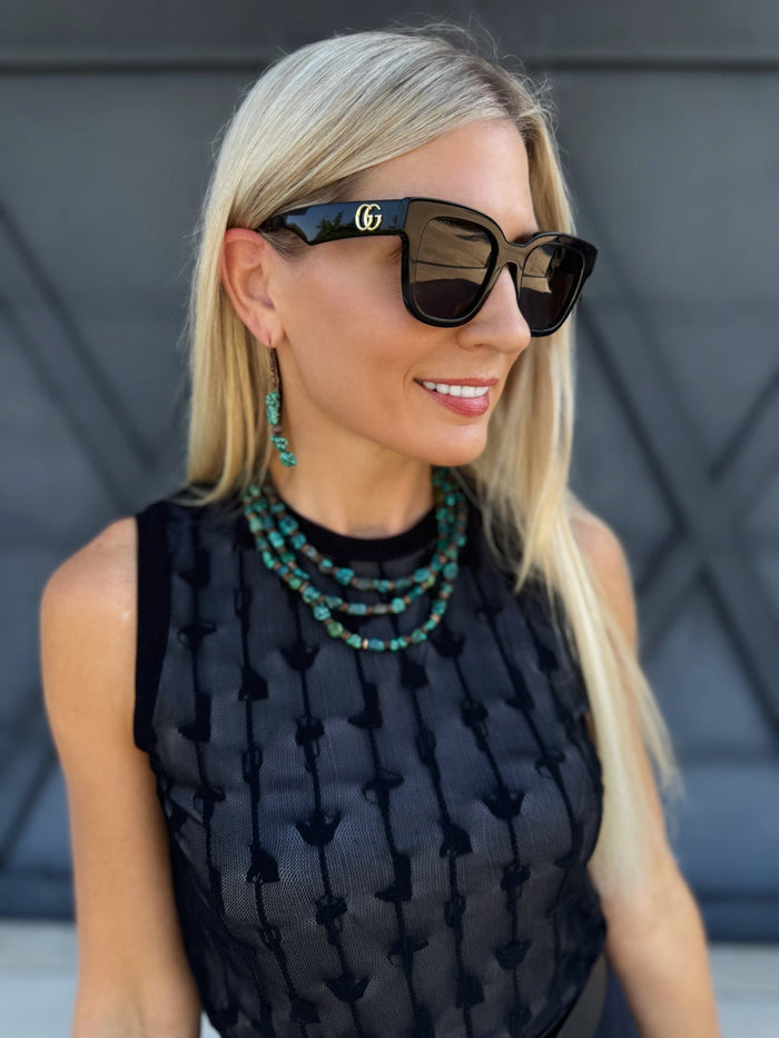 Wood And Natural Turquoise Triple Strand Necklace - Infinity Raine
