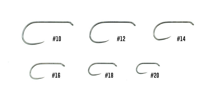 Umpqua XC120 BL-BN curved barbless scud and nymph hook in black nickel finish, heavy-wire design for shrimp, scud, and nymph fly patterns.