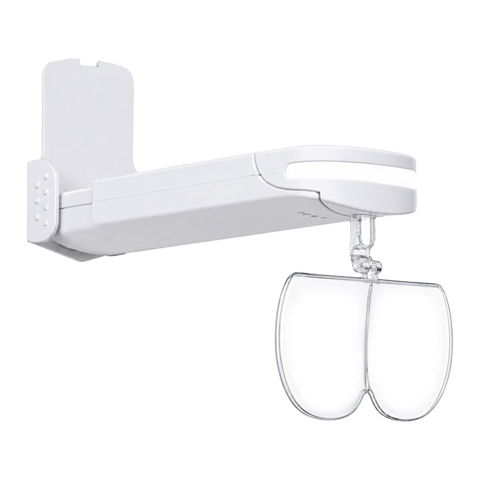 An image of a Michael Todd Beauty device with a pair of Younilook Cosmetic Readers attached, designed for portable vision assistance. visible_badge