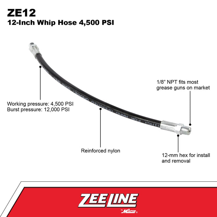 ZE12 - 12 inch Whip Hose 4,500 PSI